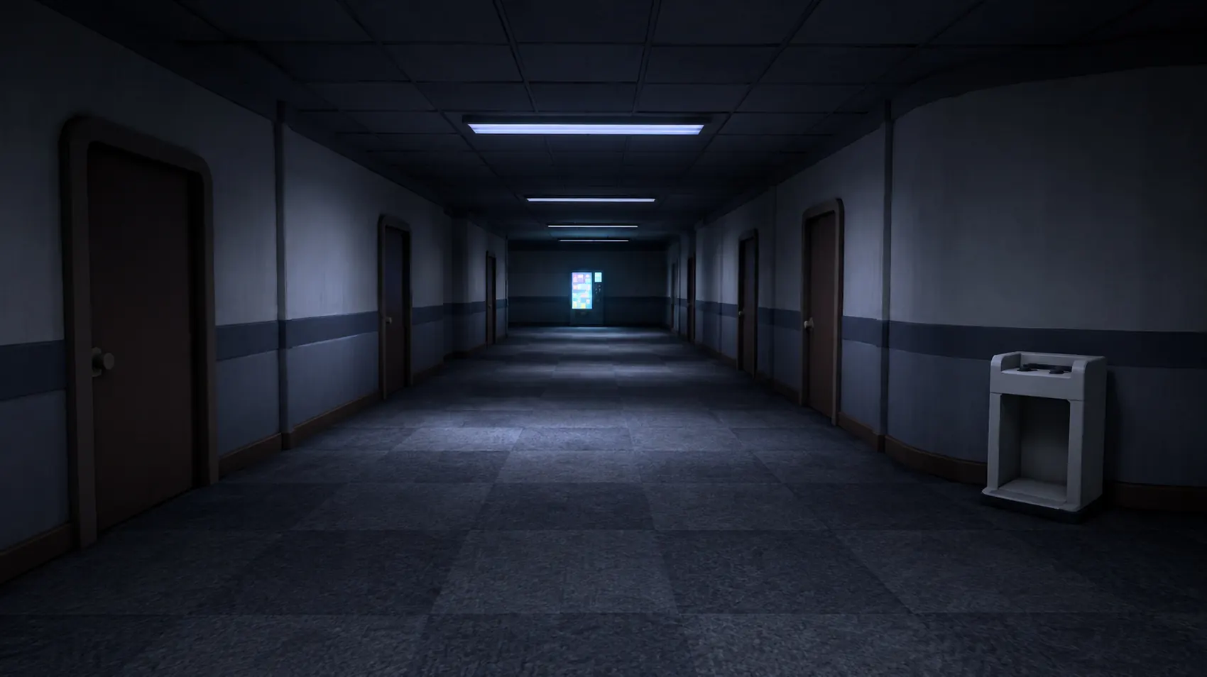 Empty office corridor at night